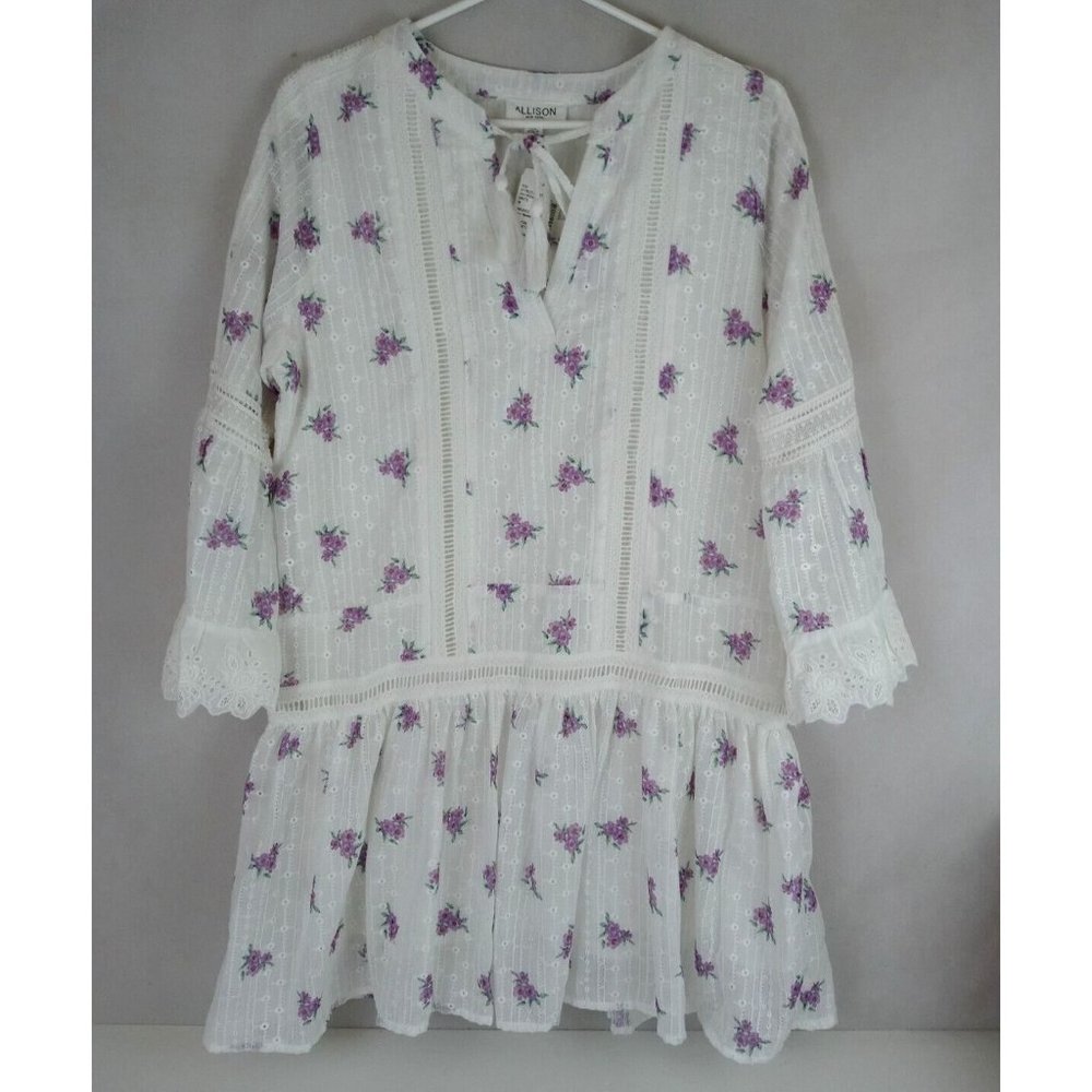 NWT Allison New York Lined Lace Floral Boho Blouse With Belle Sleeves Medium